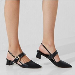 Charles & Keith - Black Studded Buckled Sling Back Pumps